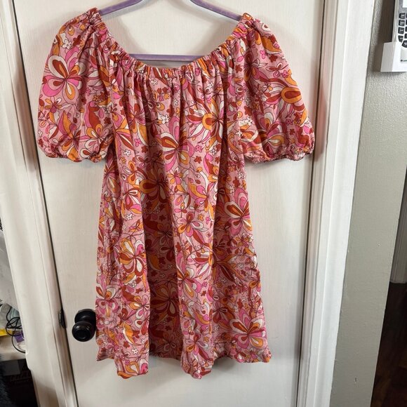 A.N.A. (A New Approach) Linen Blend Peasant Dress – Pink Orange Floral Retro - Picture 8 of 8